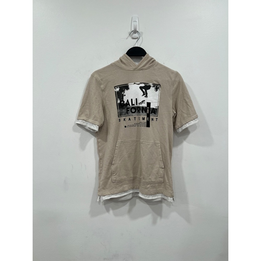 H&M Hooded T-Shirt Kid's 10-12Y Beige California Skatement Graphic Short Sleeve